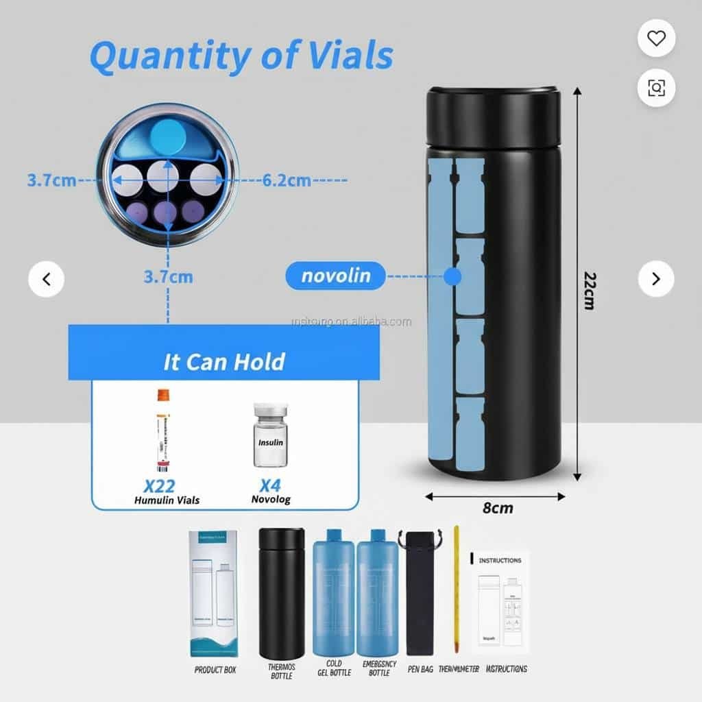 Portable Peptide Storage Container with with built-in thermometer