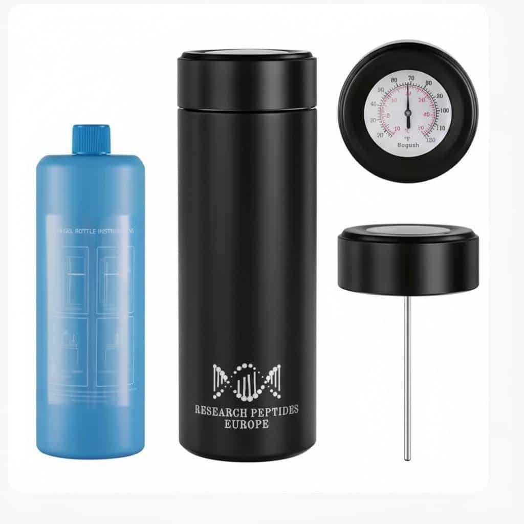 Portable Peptide Storage Container with with built-in thermometer